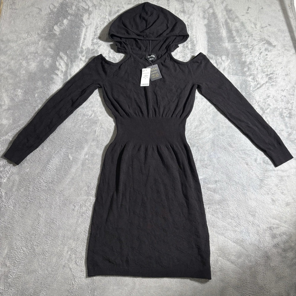 NWT Bebe Bianca Cold Shoulder Dress Black Size Small Hooded